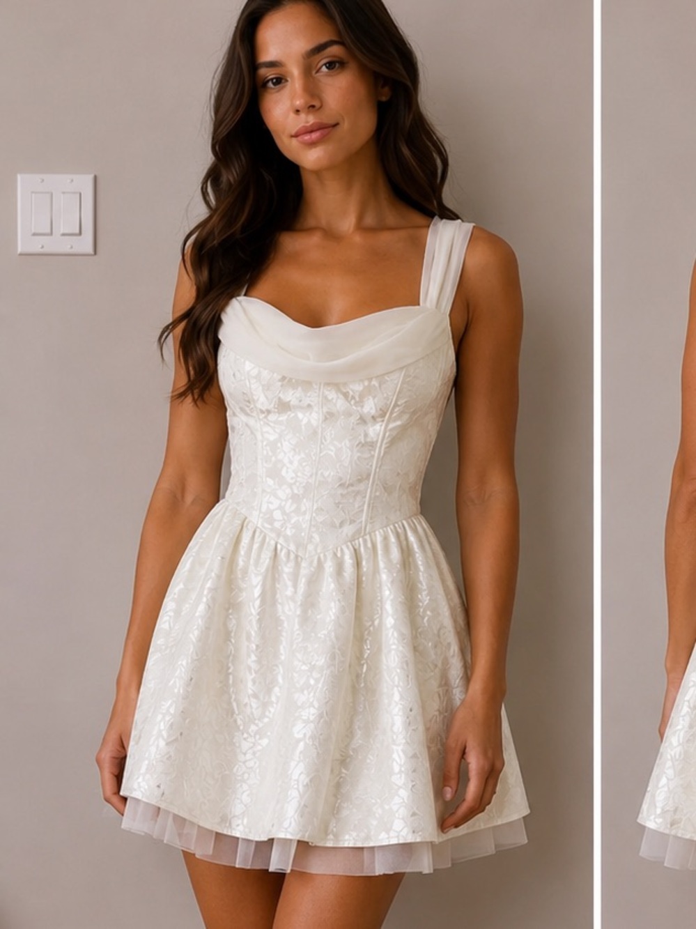 Lulu's Ivory Floral Brocade Mini Dress